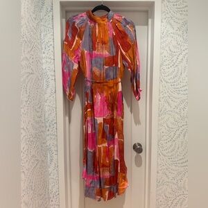 Anthropologie Maeve Pink Orange Lavender Floral Midi Dress